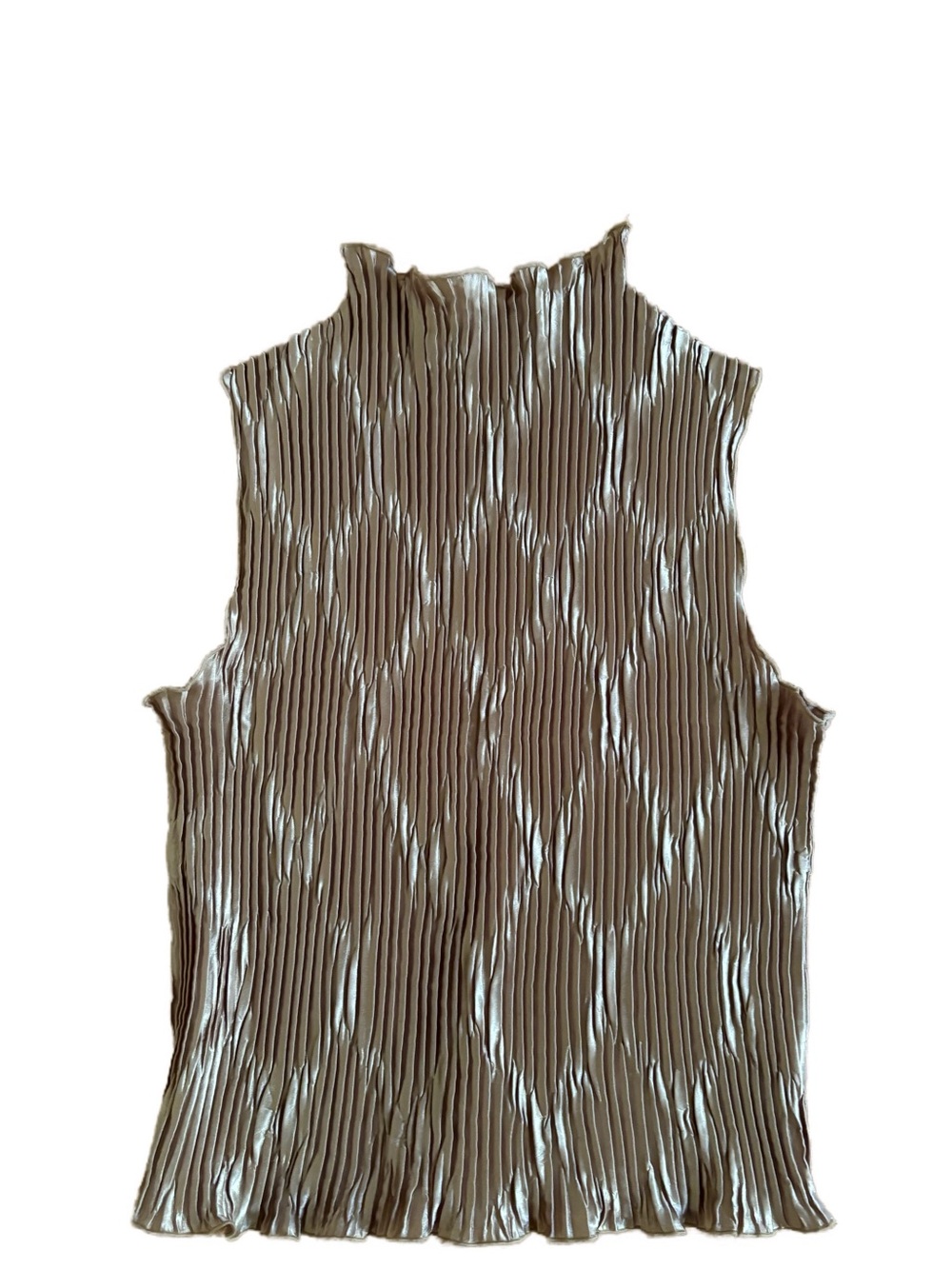 Vintage Issey Miyake inspired gold pleated sleeveless turtleneck